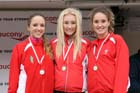 Aldershot Farnham and District, from left to right: Emelia Gorecka, Amy Griffiths and Grace Barker winners of the junior women National Cross Country Relays, Berry Hill Park, Mansfield. Photo: David T. Hewitson/Sports for All Pics